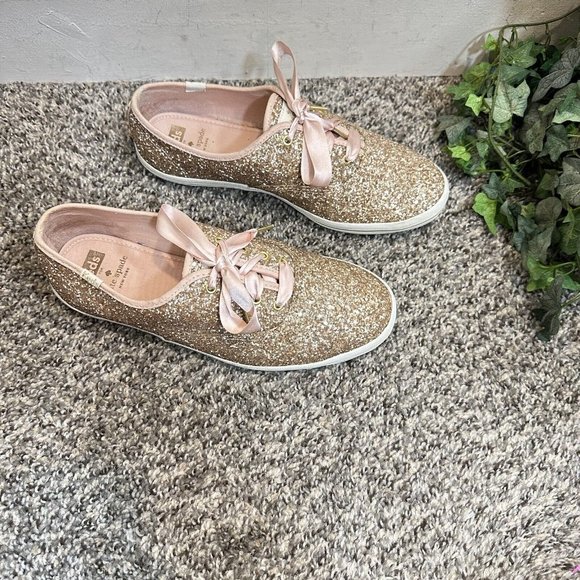 Keds womens Champion Kate Spade Glitter Sneaker Rose Gold Lace Up Size 8.5 Wide - Picture 3 of 9